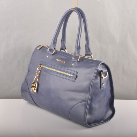 90303 Miu Miu Shiny Tote Borse in pelle blu 90303